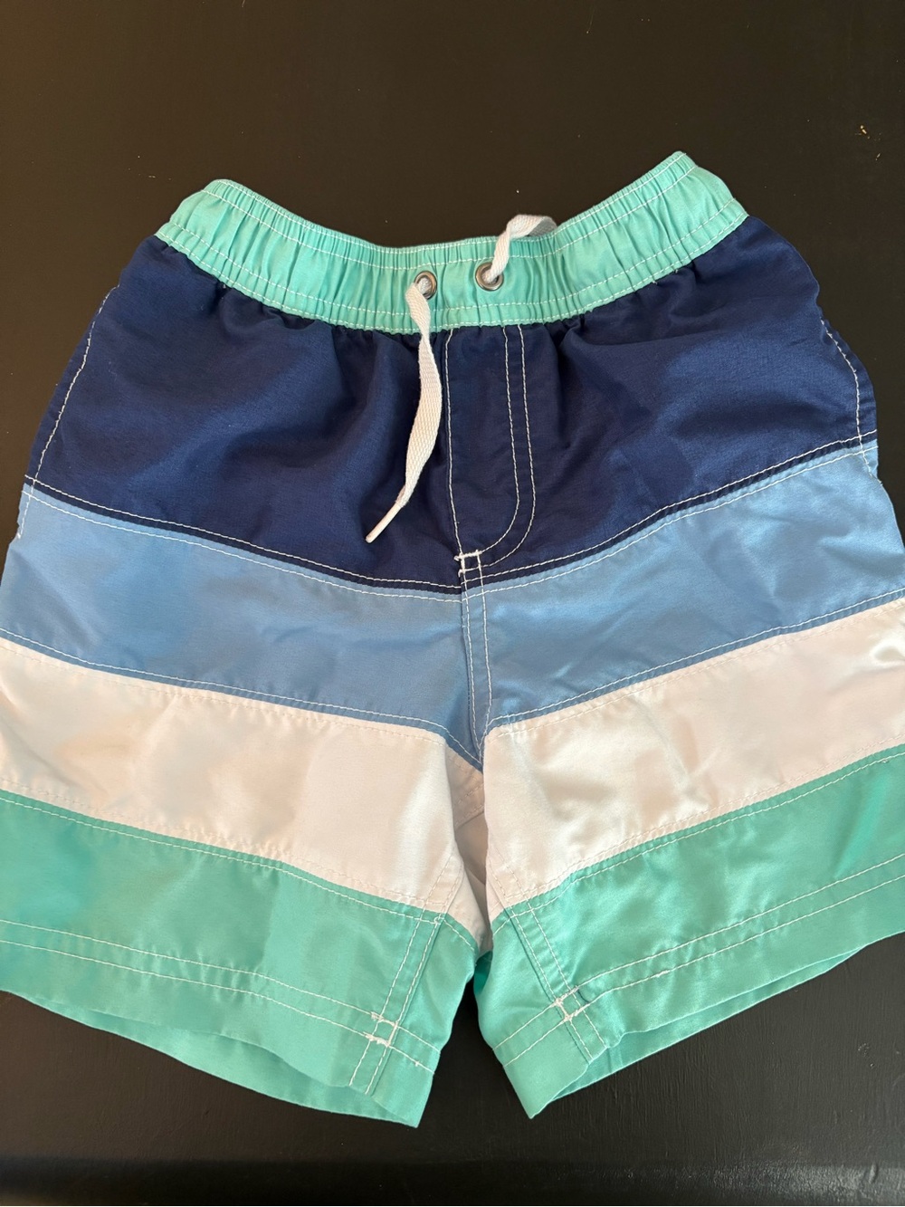 Hanna Andersson Navy, Light Blue, White & Mint Colorblock Swim Trunks
